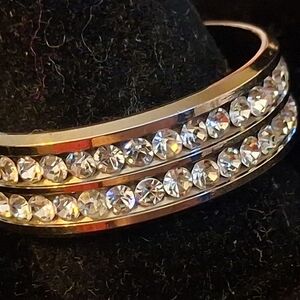 Silvertone Cigar Bandl Ring With Faux Diamonds Size 11 3/4